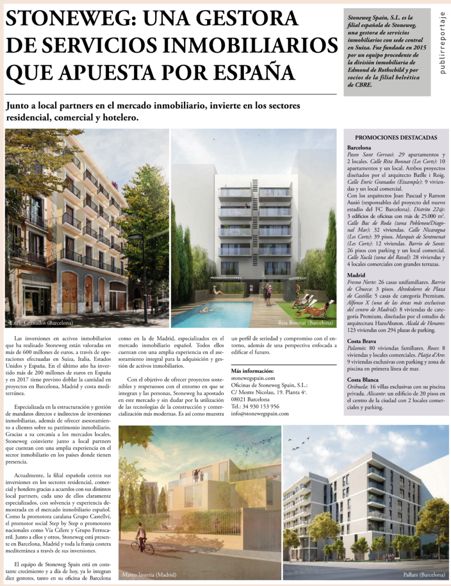 Stoneweg: A real estate manager that bets on Spain (article in Expansión) -  Stoneweg SA